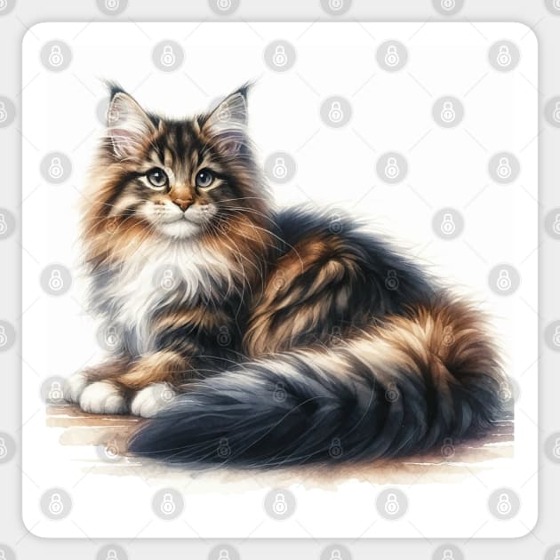 Norwegian Forest Cat Watercolor Kitten - Cute Kitties Sticker by Aquarelle Impressions